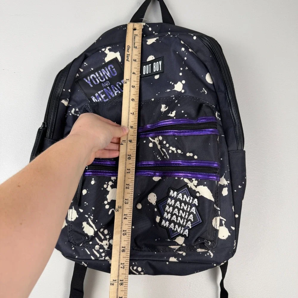 Fall Out Boy Backpack Black Paint Splatter Mania Adjustable Straps Young Menace